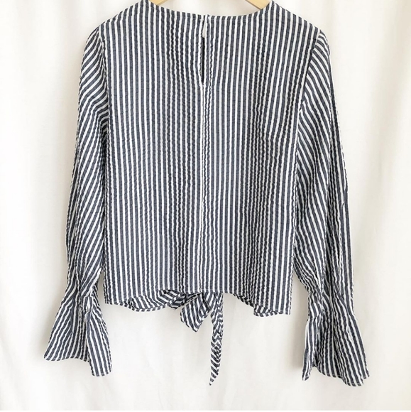 H&M blue and white tie front stripe shirt - Picture 4 of 5